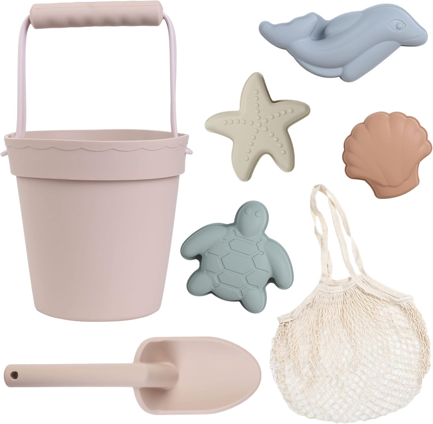 BLUE GINKGO Silicone Beach Toys - Modern Baby | Travel Friendly Toys Set | Silicone Bucket, Shovel, 4 Sand Molds, Beach Bag | Sand Toys for Toddlers, Kids - Yellow