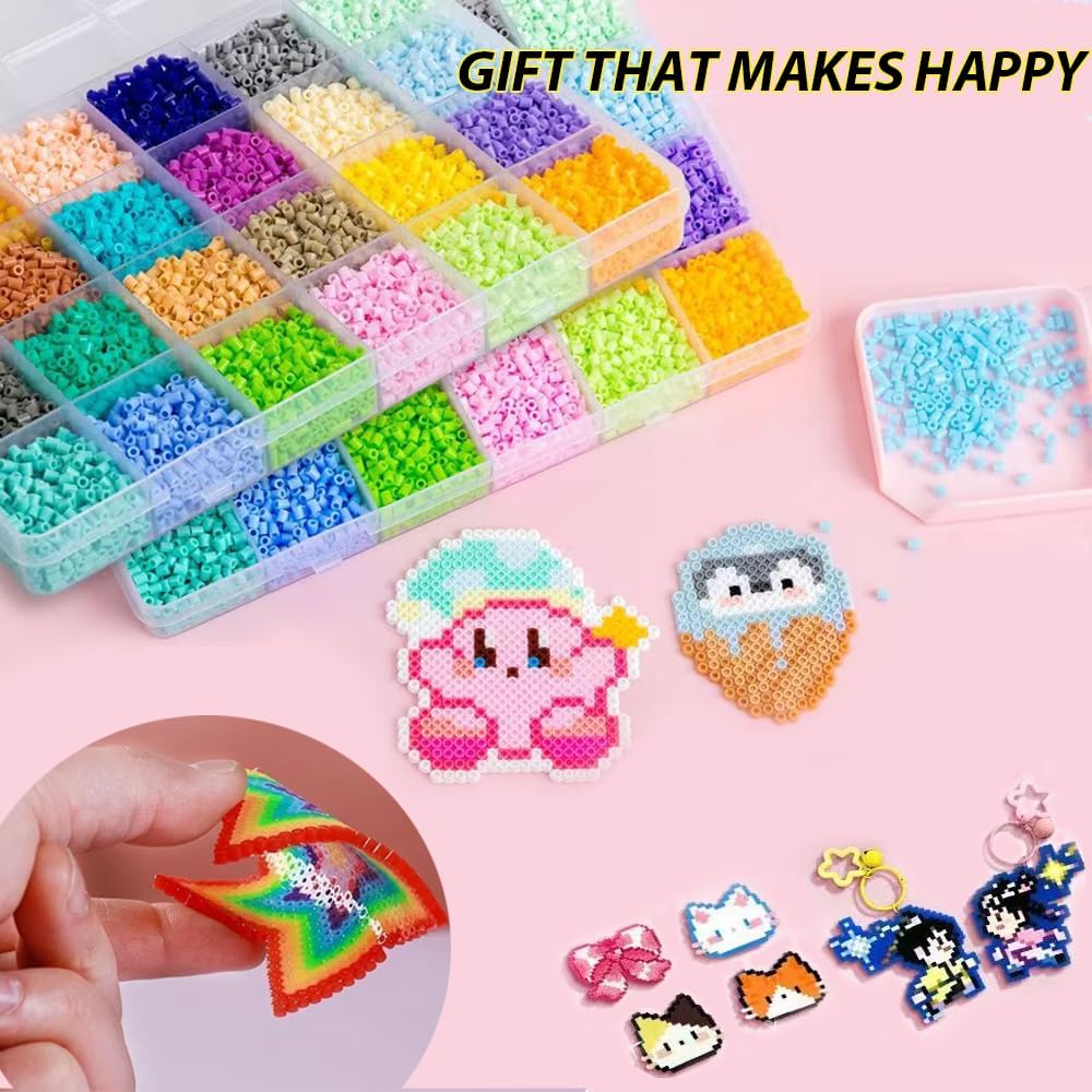 26000PC 2.6mm Mini Fuse Beads, 48 Colors Melty Beads Includes Pegboard & Ironing Paper，Christmas Home School Arts and Crafts Supplies for Kids