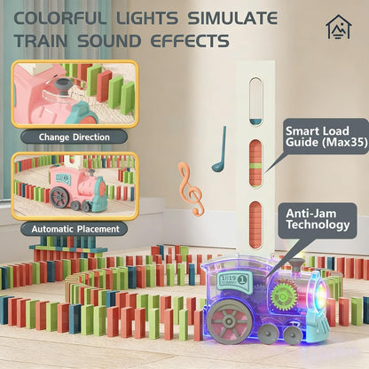PREPHY Domino Train Toys Kids Games - Automatic Stacking Creative Game 3+ Year Old - Stem Montessori Toy for Boys 4-6 - Summer Autistic Christmas Birthday Gifts 5 6 Toddler Ages 4-8