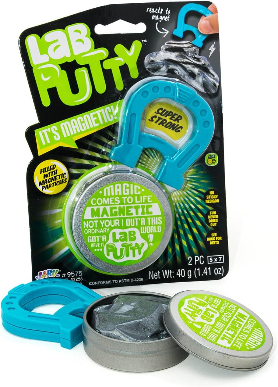 JA-RU Lab Putty Magnetic Slime with Magnet & Tin Container (1 Unit) Squishy Fidget Toy Magnetic Putty for Kids. Non Sticky Slime. Anger Management Toys. Sensory Party Favors. 9575-1B