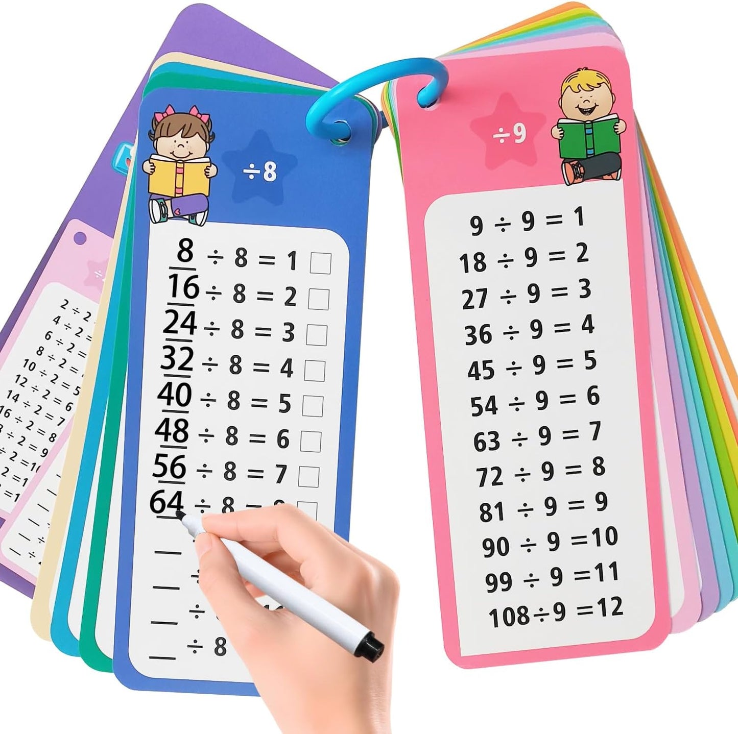 1-12 Multiplication Flash Cards, Large Math Times Table Flashcards Chart, with 15 Cards, 2 Dry Erase Markers, 1 Rings, Educational Multiplication Game for Kids, 1st, 2nd, 3rd Grades Classroom Home