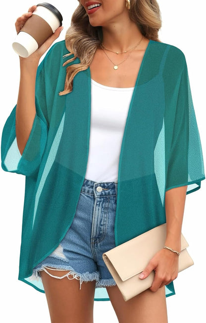 Womens Kimono Cardigans Beach Cover ups Swimwear Puff Sleeve Loose Casual Summer Tops 2026