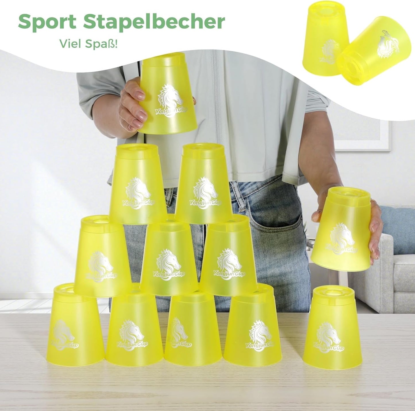yeesport 48 Pcs Sport Stacking Cups, Sport Training Game for Challenge Competition, Plastic Stacking Cups, Classic Family Game for Kids and Adults, Red+Blue+Green+Black