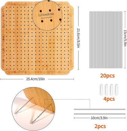 CraftyManor 7.6 in Blocking Boards for Crochet Projects with Rose Pattern, Crochet Blocking Board with Pegs, Granny Square Blocking Board with 20 Stainless Steel Pegs, Bamboo