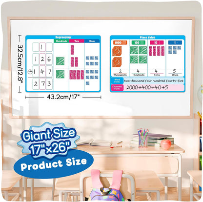 Giant Magnetic Place Value Chart Addition and Subtraction Learning Math Games, Dry Erase Base Ten Blocks Board Math Manipulatives 1st 2nd 3rd Grade Homeschool Teacher Classroom Must Haves