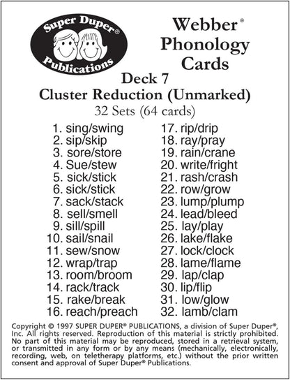 Super Duper Publications | Webber® Phonology Cards - Cluster Reduction - Unmarked | Speech Therapy - Phonology Flashcards | Educational Learning Resource for Children