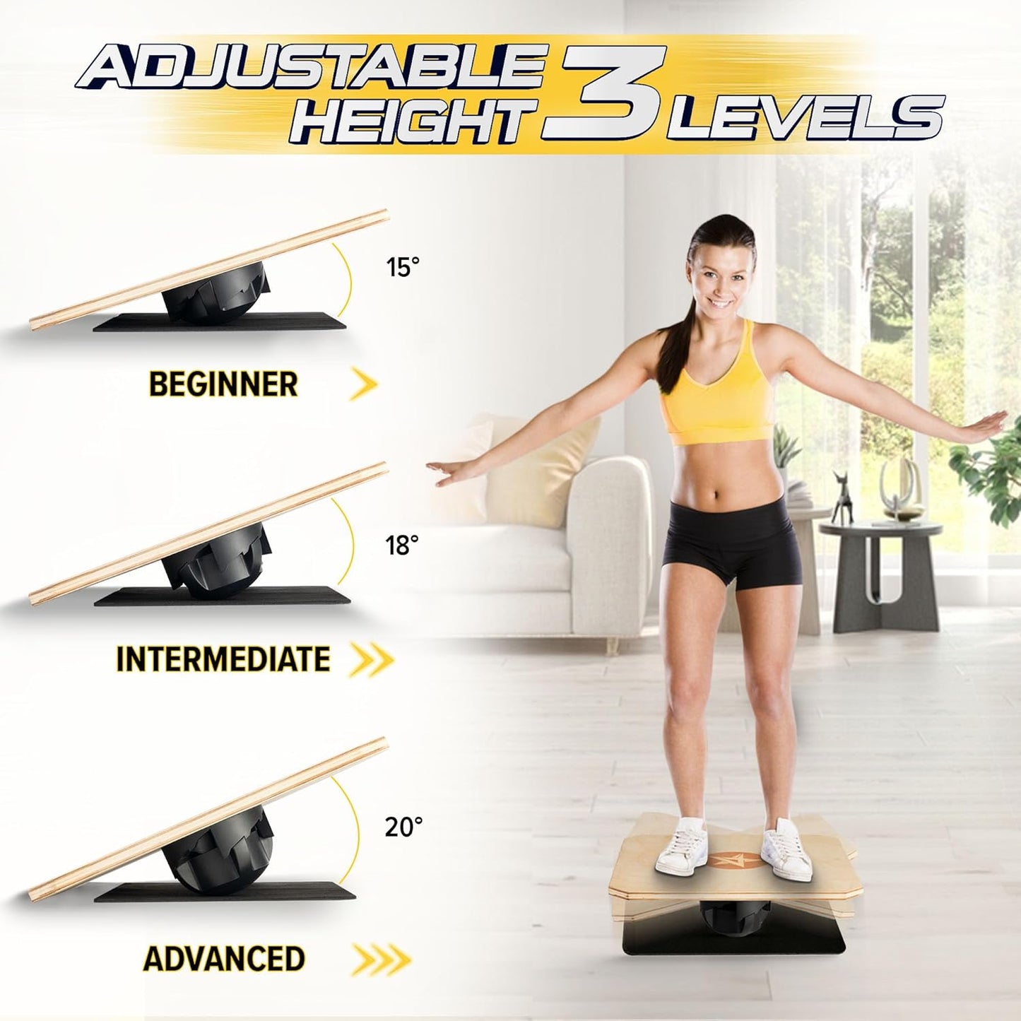 Yes4All 350LBS Professional Wooden Balance Board for Leg Workout, Anti-Slip Rocker Board, Wobble Board for Standing Desk