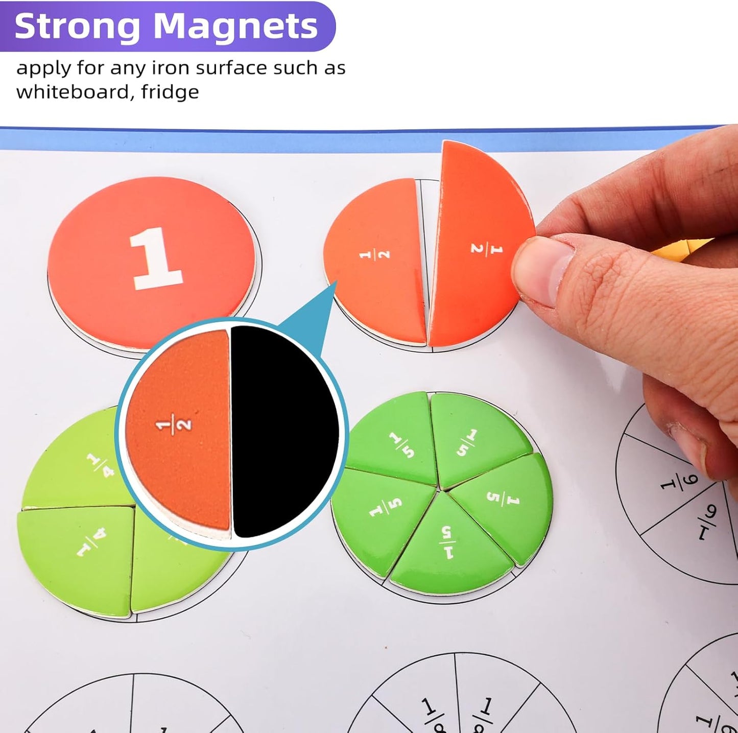 Magnetic Fraction Educational Puzzle,Magnetic Fraction Tiles & Fraction Circles,Montessori Fraction Manipulatives Learning Games for Kids,Fraction Manipulatives for Elementary School (Zebra)