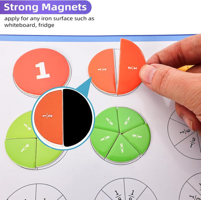 Magnetic Fraction Educational Puzzle,Magnetic Fraction Tiles & Fraction Circles,Montessori Fraction Manipulatives Learning Games for Kids,Fraction Manipulatives for Elementary School (Zebra)