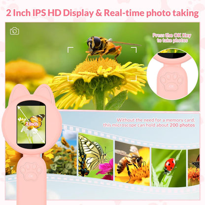 Mafiti Microscope for Kids Mini Pocket Handheld Kids Microscope Educational Science Kit Toys Xmas/Birthday Gifts for Aged 3-12 Girls Boys,Pink