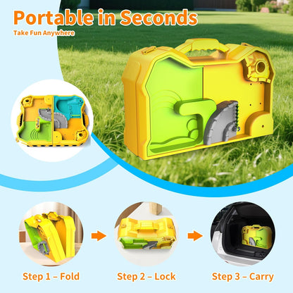 Construction Sand Kit with Foldable Sandbox Case - 1.1lbs Sensory Play Sand, 4 Alloy Trucks & Molds - Mess-Free Travel Beach Toys for Toddlers 3-5, Portable Dry-Wet Separation Design