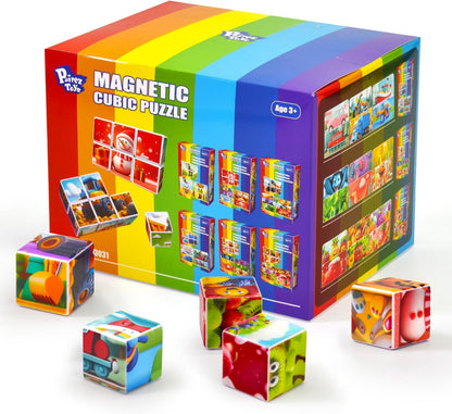 Pairez Toys 3D Magnetic Cubic Jigsaw Puzzle Toys for Toddlers, Large Building Blocks Cubes 1.65 Inches, Sensory & Montessori Toys for Kids 3-5