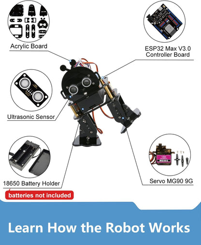 Biped Robot Kit STEM Toys Science Kit for Kids, Bionic Bipedal Robotics Programmable Coding Crafts Set for Arduino ESP32, Birthday Gift for Age 8-12 Boys Girls Teens