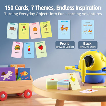 Drawing Robot for Kids with Camera Recognition, Interactive Educational Drawing Machine with 150 Cards, Montessori Painting Learning Toys for Ages 3+, Birthday for Boys Girls (Yellow)