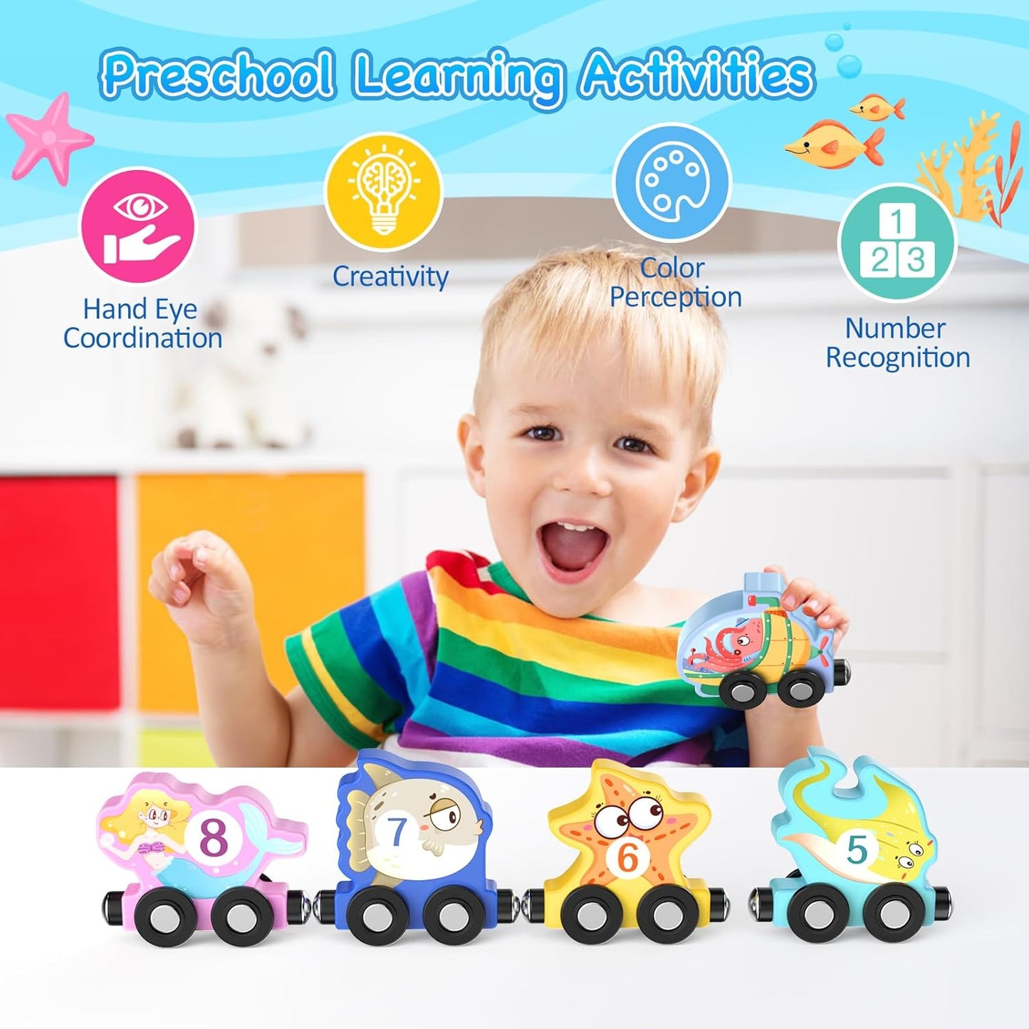 Zeoddler Toys for Toddlers, 11 Magnetic Wooden Animals Train Set, Montessori Toys for Toddlers, Preschool Learning Activities for Kids, Birthday Gifts for Boys, Girls