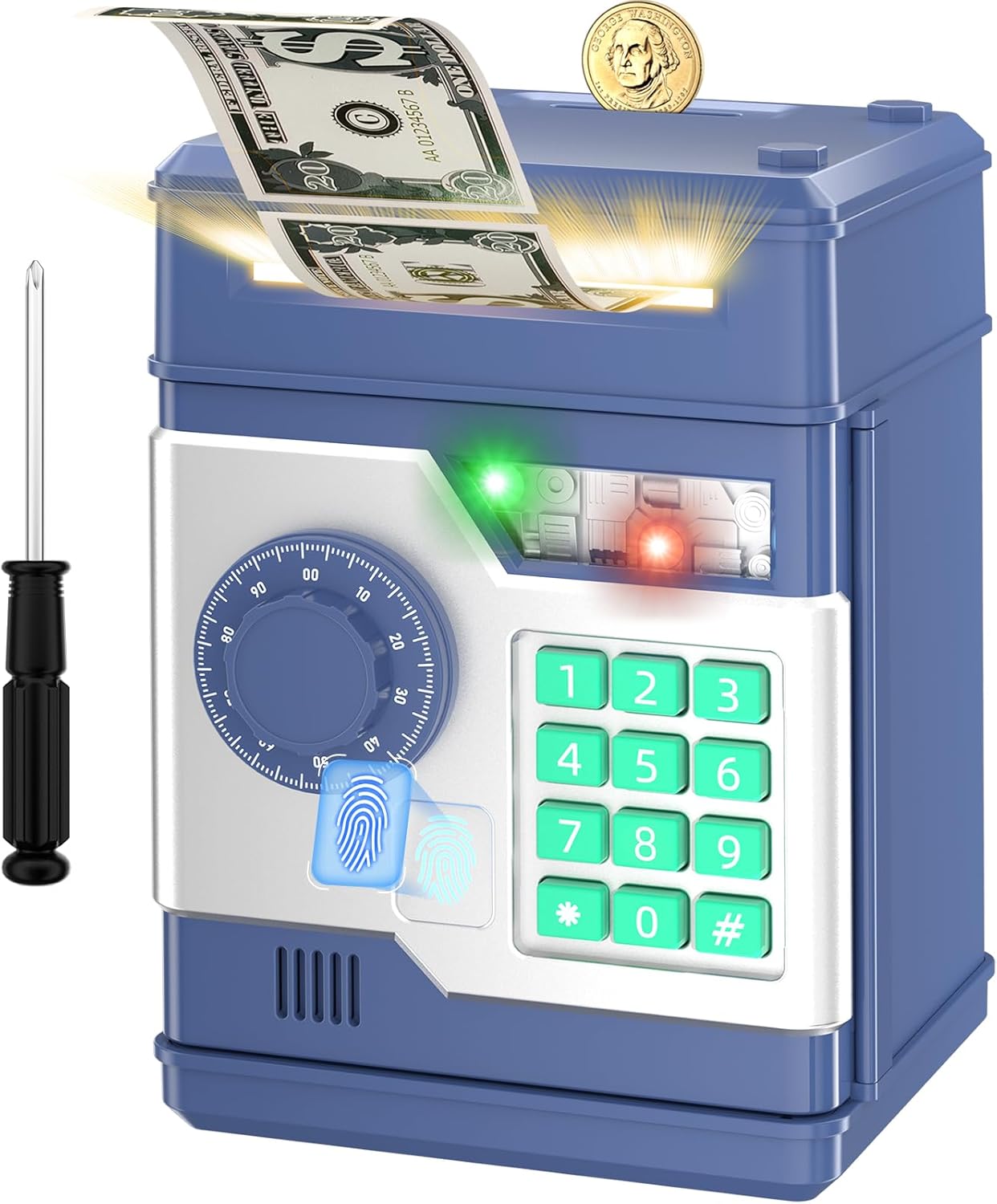Piggy Bank, Automatic Electronic Piggy Bank for Kids Boys Girls with Password and Fingerprint Unlocking Simulation, Money Bank Kids Safe Toys for 3 4 5 6 7 8 9 10 Year Old Boy Girl (Black)