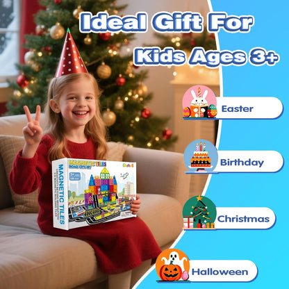 Goodtiles Magnetic Tiles Road Expansion Set, STEM Magnetic Building Blocks for Kids Ages 3-5 4-8 5-7, Preschool Learning Sensory Kids Toys for Toddler Birthday