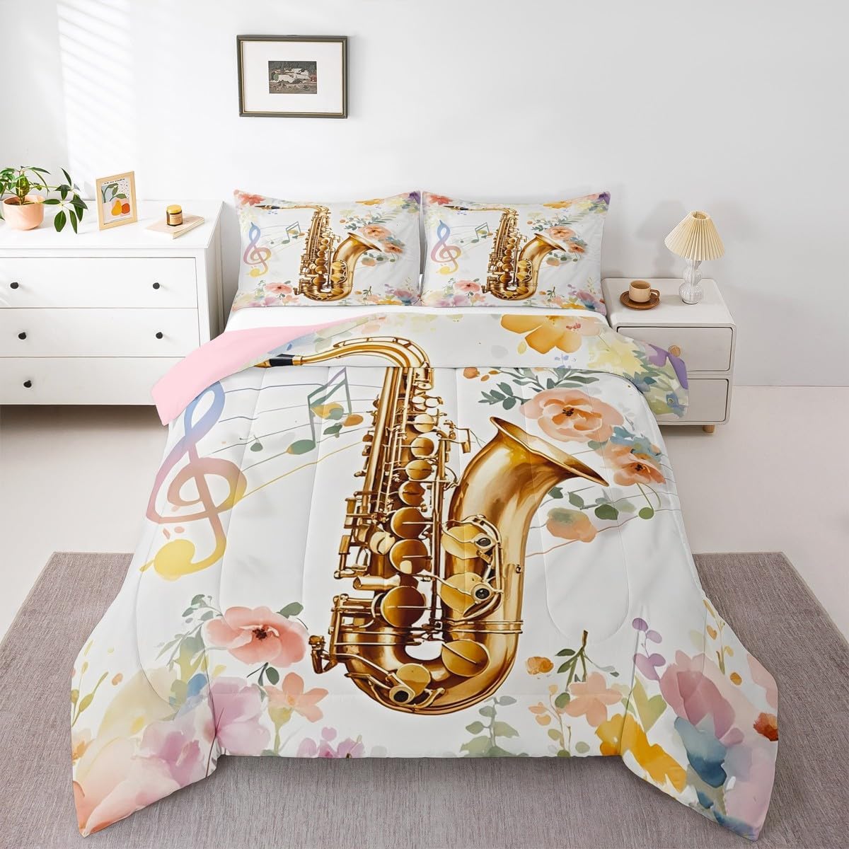 Erosebridal Drum Kit 3D Print Kids Comforter Sets Rock Music Themed Full Bedding Set for Boys Girls Musical Pattern Comforter Set,Colorful Retro Style Quilt Duvet 3 Pcs