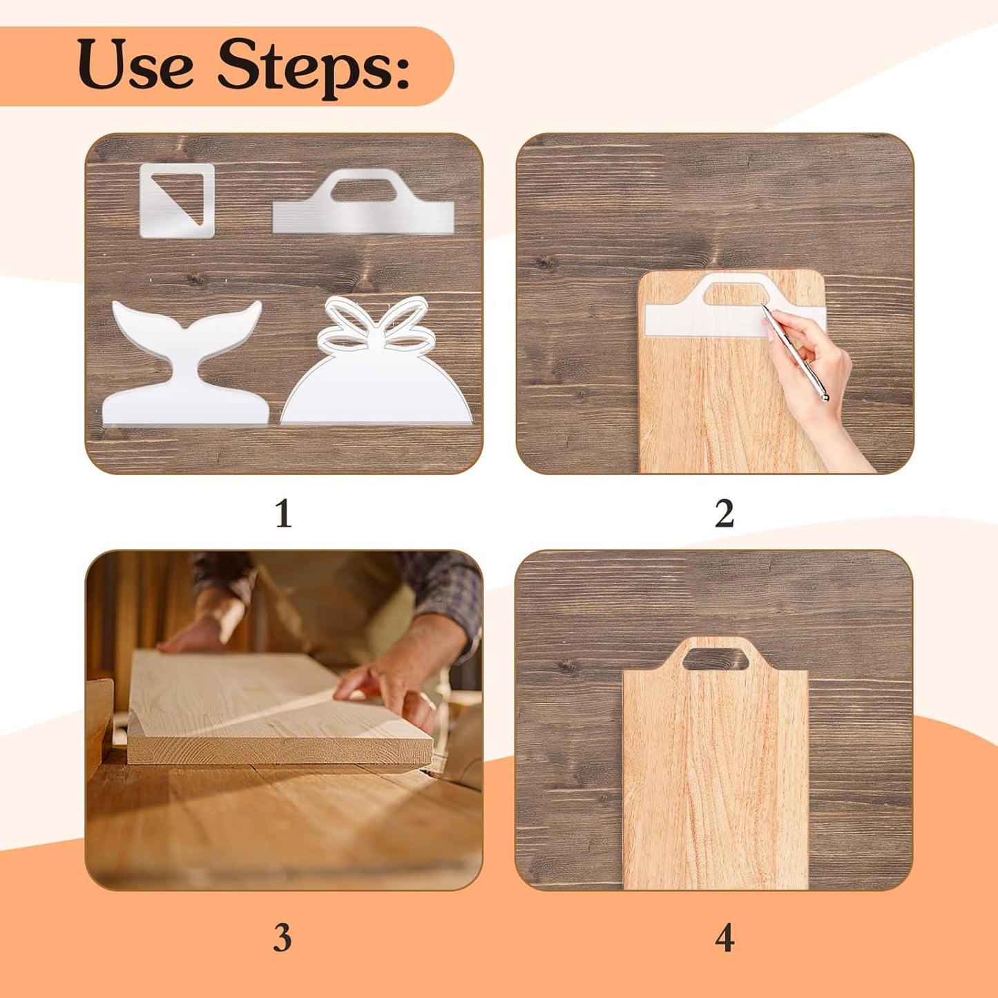 Router Templates, 4pcs Acrylic Charcuterie Board Handle Template, LYMOI Clear Cut Board Thick Handle Template, Angled Curvy Tracing Stencils Cut Guide Tools for Kitchen Woodworking. (Style 1)