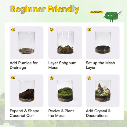 DIY Crystal Terrarium Kit - 21-Pieces All-in-One Starter Kit with Preserved Moss, Pumice, Crystals, Coconut Coir, Tools & Decor | Healing Gift for Relaxing | Plants Lovers | Home & Desk Decor