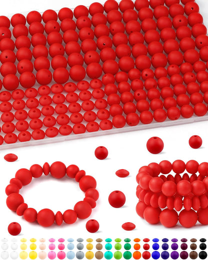 200Pcs FIVEIZERO Mixed Silicone Beads for Keychain Making, 12mm 15mm Round and 12mm Lentil Silicone Beads for Pens Bracelet Necklace DIY Crafts(Black)