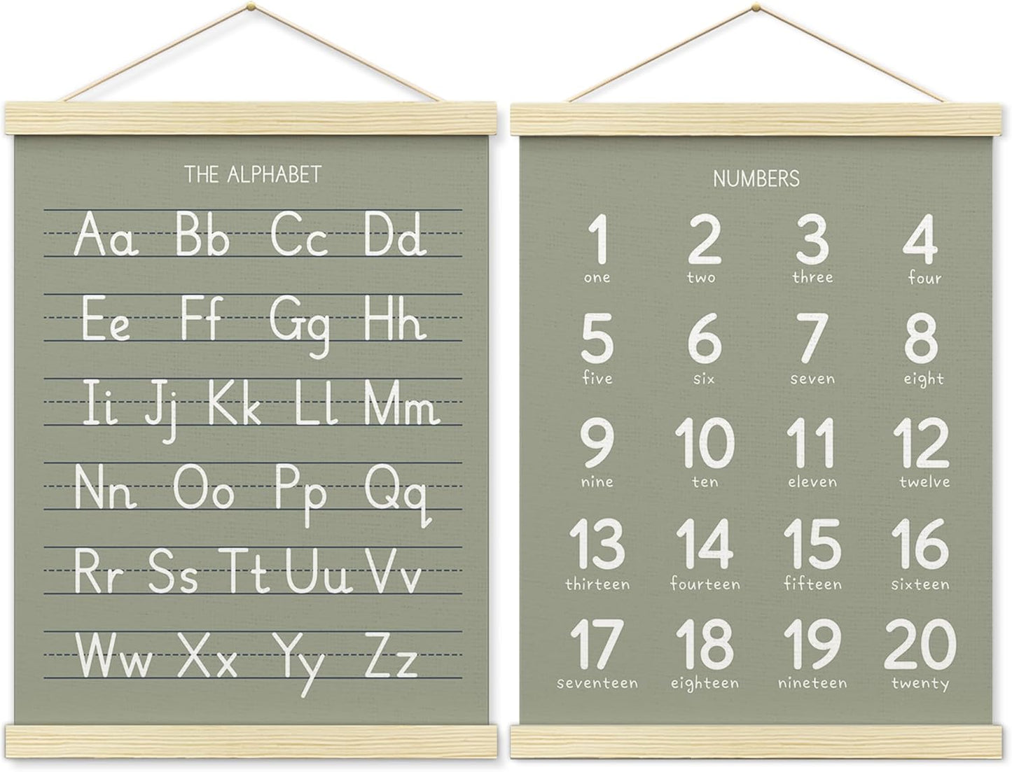 BONETAT Numbers alphabet poster for Nursery Toddlers, Play Room Wall Decor, ABC Wall Chart, Wall Hanging Decor for Toddler Playroom Decor Kids Wall Decor, Wooden Alphabet Banner-A02
