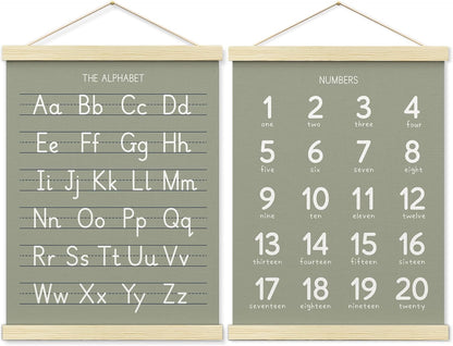 BONETAT Numbers alphabet poster for Nursery Toddlers, Play Room Wall Decor, ABC Wall Chart, Wall Hanging Decor for Toddler Playroom Decor Kids Wall Decor, Wooden Alphabet Banner-A02