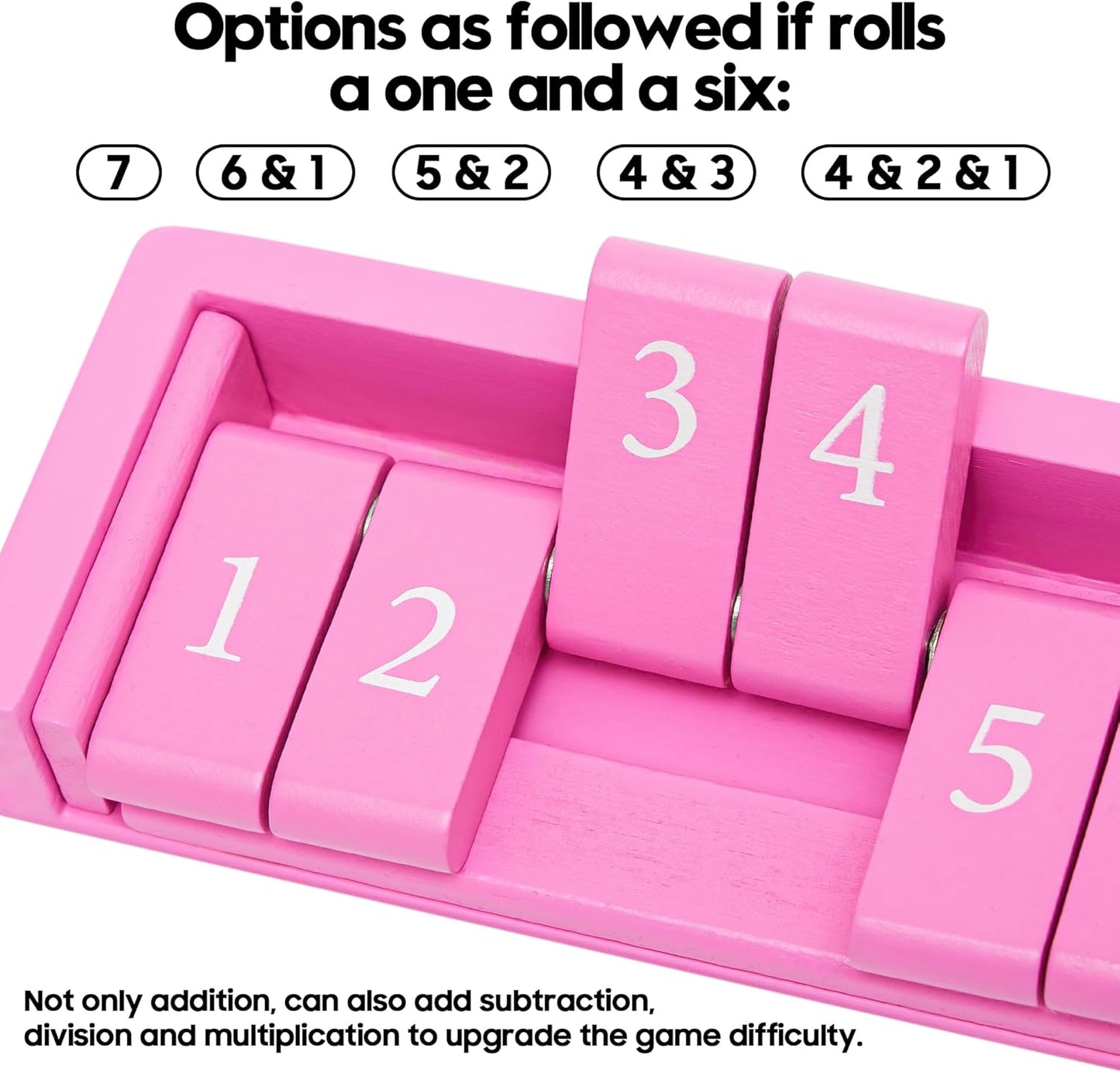 11'' Wooden Shut The Box Dice Game Travel Size Board Game 12 Numbers 2 Classic Dice & 2 Number Dice Storage Bag Instructions Math Learning Classroom Kids, Adults