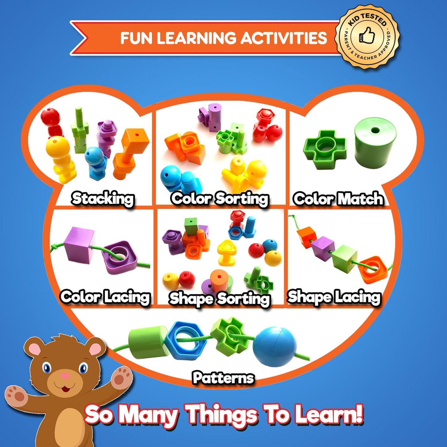 Jumbo Lacing Beads for Kids - Montessori Toddler Games and Educational Toys - Rainbow Matching Game and Stringing Bead Set with Toy Storage and Learning Activities eBook