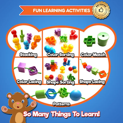 Jumbo Lacing Beads for Kids - Montessori Toddler Games and Educational Toys - Rainbow Matching Game and Stringing Bead Set with Toy Storage and Learning Activities eBook