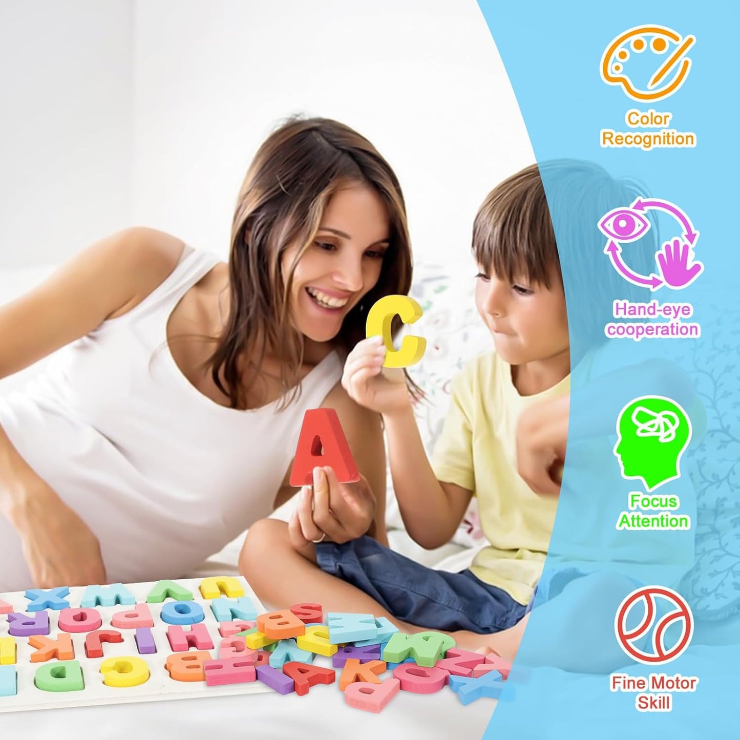 Kairsya Alphabet Puzzle - montessori Wooden Puzzles for Toddlers 1-5 | abc Alphabet Puzzles Learning Toys for toddlers toddler learning toys Preschool Educational Gift for kids Lowercase Letter Puzzle