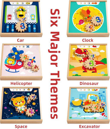 Montessori Gear Puzzle Game,Gears Toy,Montessori Screw Board Toy, Wooden Gear Building Set for Kids Ages 3-8,STEM Educational Toys for Fine Motor Skills Development