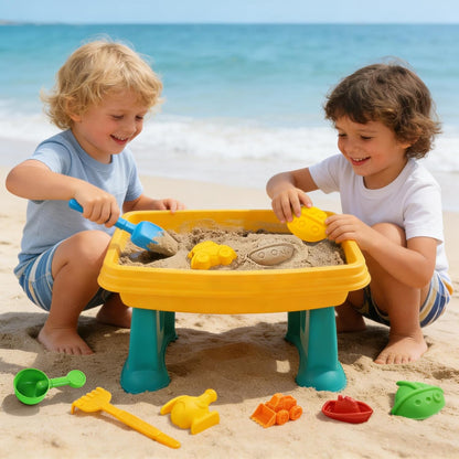Kids Sand and Water Table, 2 in 1 Toddler Activity Table with Water Wheel & Sand Tools, Outdoor Indoor Sensory Play Sandbox Table for Toddlers, Summer Beach Water Toys for Boys Girls Age 3+