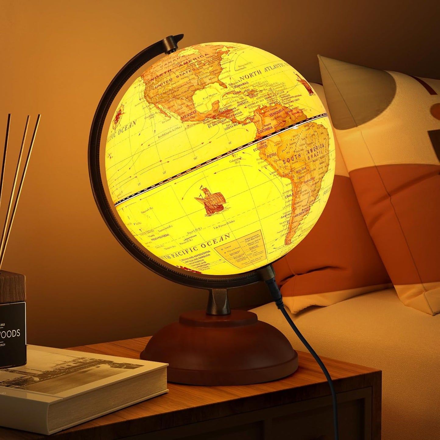 Globe for Kids Illuminated Globes of the World with Stand & Animals Illustrations Earth World Globe Night Light for Kids' Room Decor Classroom Educational Tool Birthday Gift, Dia 8-inch