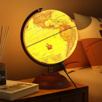 Globe for Kids Illuminated Globes of the World with Stand & Animals Illustrations Earth World Globe Night Light for Kids' Room Decor Classroom Educational Tool Birthday Gift, Dia 8-inch