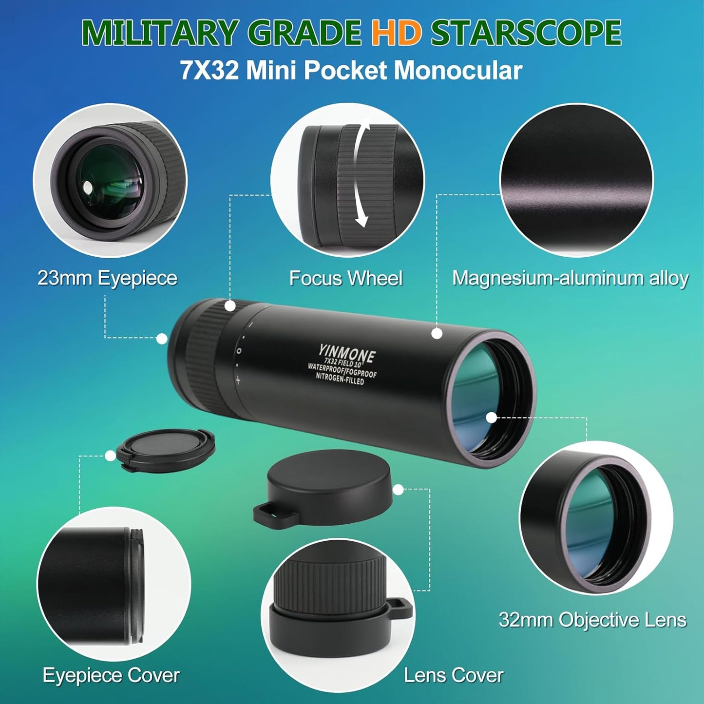 2026 New ED+LAK 12X33 Handheld Monocular Telescope Waterproof with Phone Adapter,PXA&FMC&BAK4 Lens,Ultra Clear High Power Pocket Small Compact Monocular for Kids&Adults Travel Birdwatching Hiking