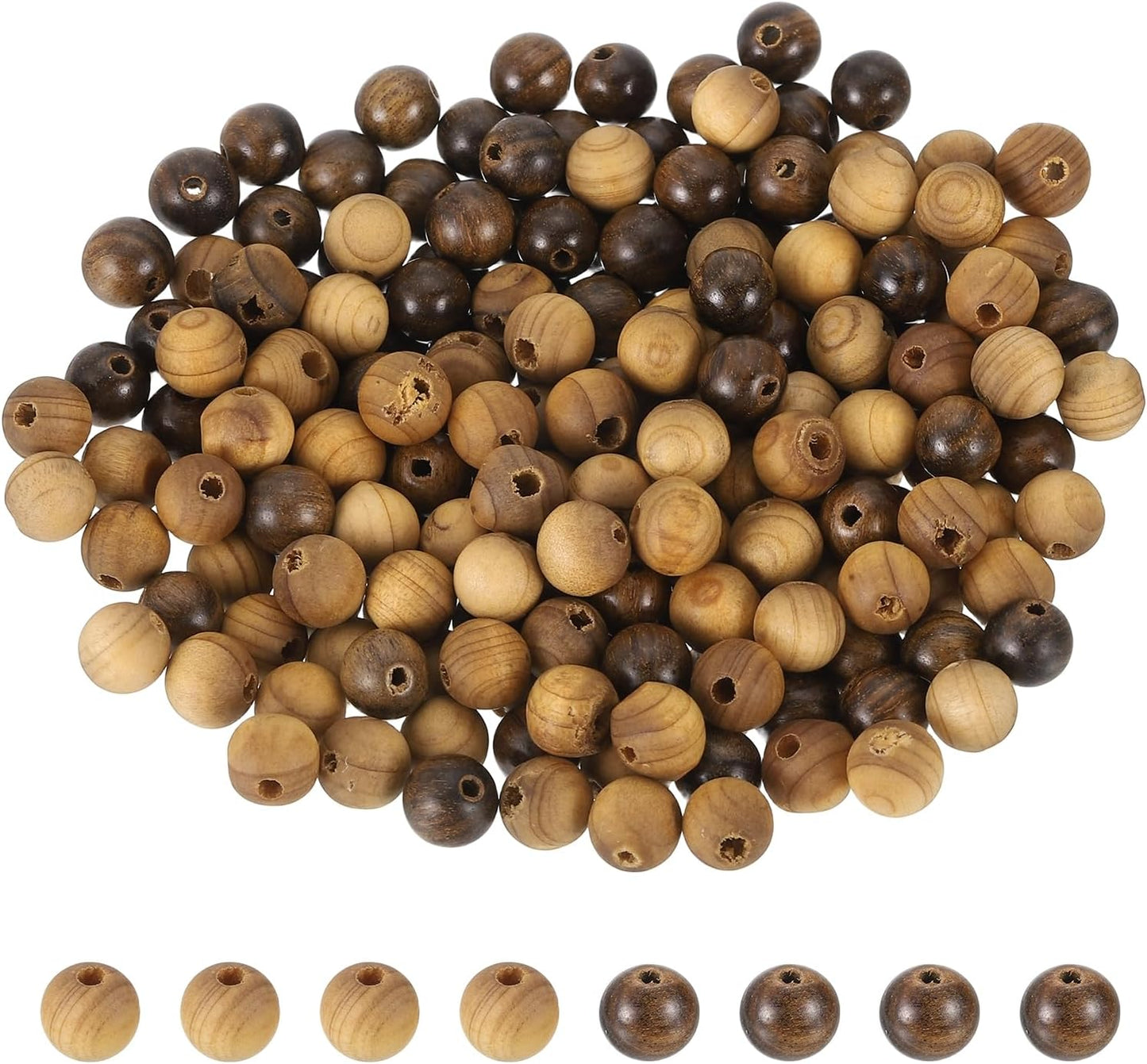 HARFINGTON 200pcs Round Wooden Beads, 10mm Dia Small Wood Beads for DIY Crafts, Bracelet, Wristlet, Necklace, Jewelry Making, Khaki Brown&Black