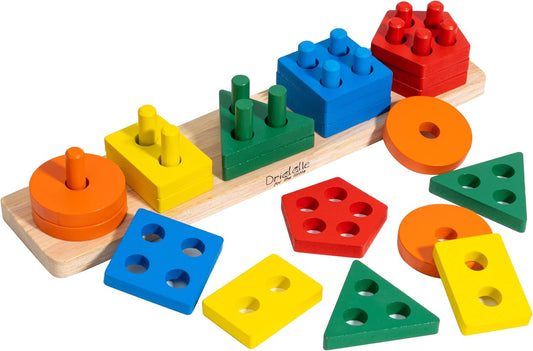 Driddle Wooden Educational Sorting and Stacking Toy - Learn Color and Shape Recognition – Puzzle Blocks Toy for Toddlers – Preschool Children Game – Kids Montessori Education
