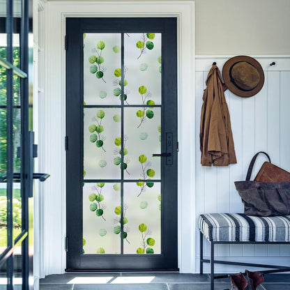 Leaf Pattern Window Tint with Installation Tools, Blackout Window Cover, Sun Blocking Window Tint for Home (Full Blackout Opaque, 17.7'' x 78.7'')