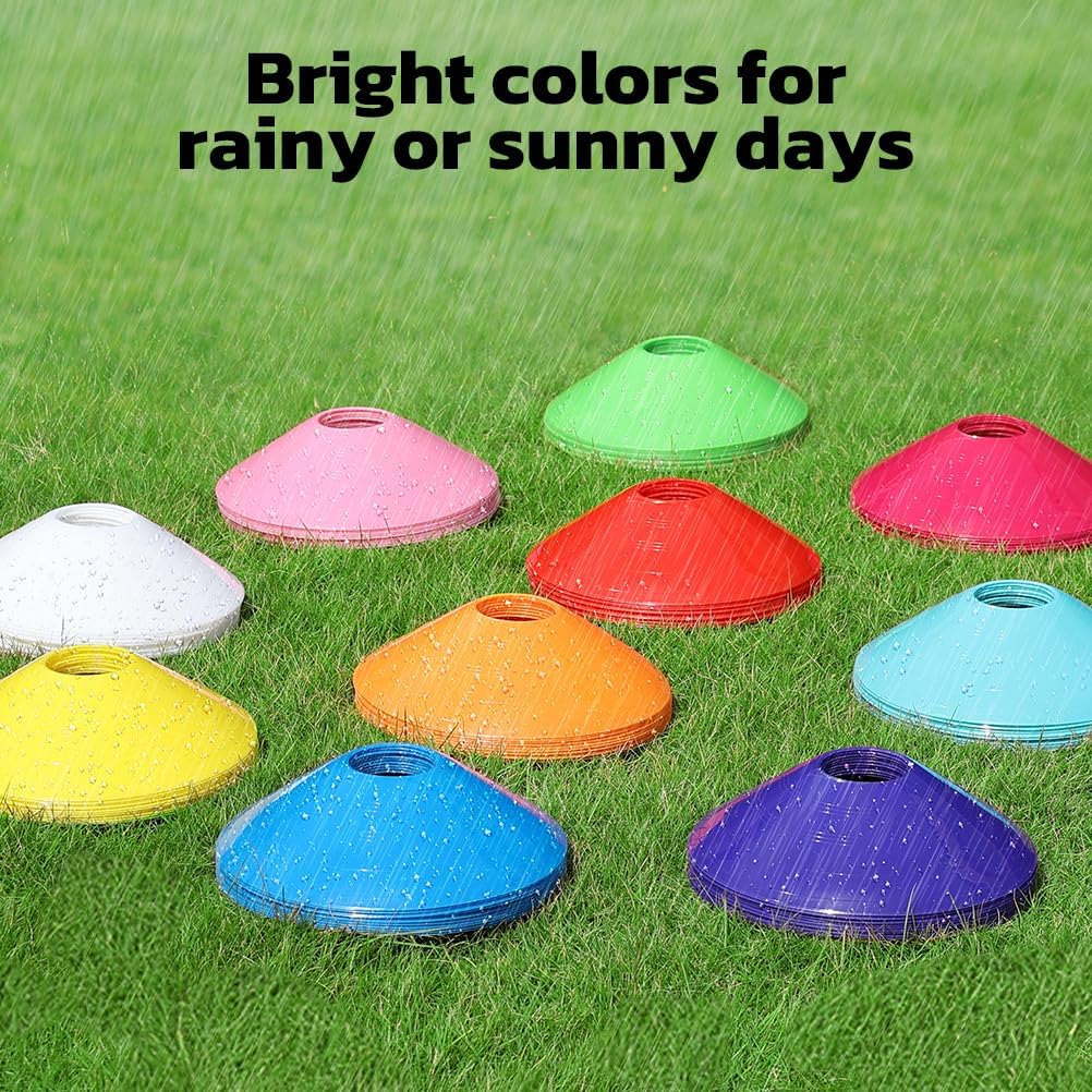 GHB Soccer Cones 25/50/100 Pack Disc Soccer Sport Cones Training Field Marker Agility Cones for Traffic, Basketball, Coaching, Practice Equipment Includes Cone Drills Guide