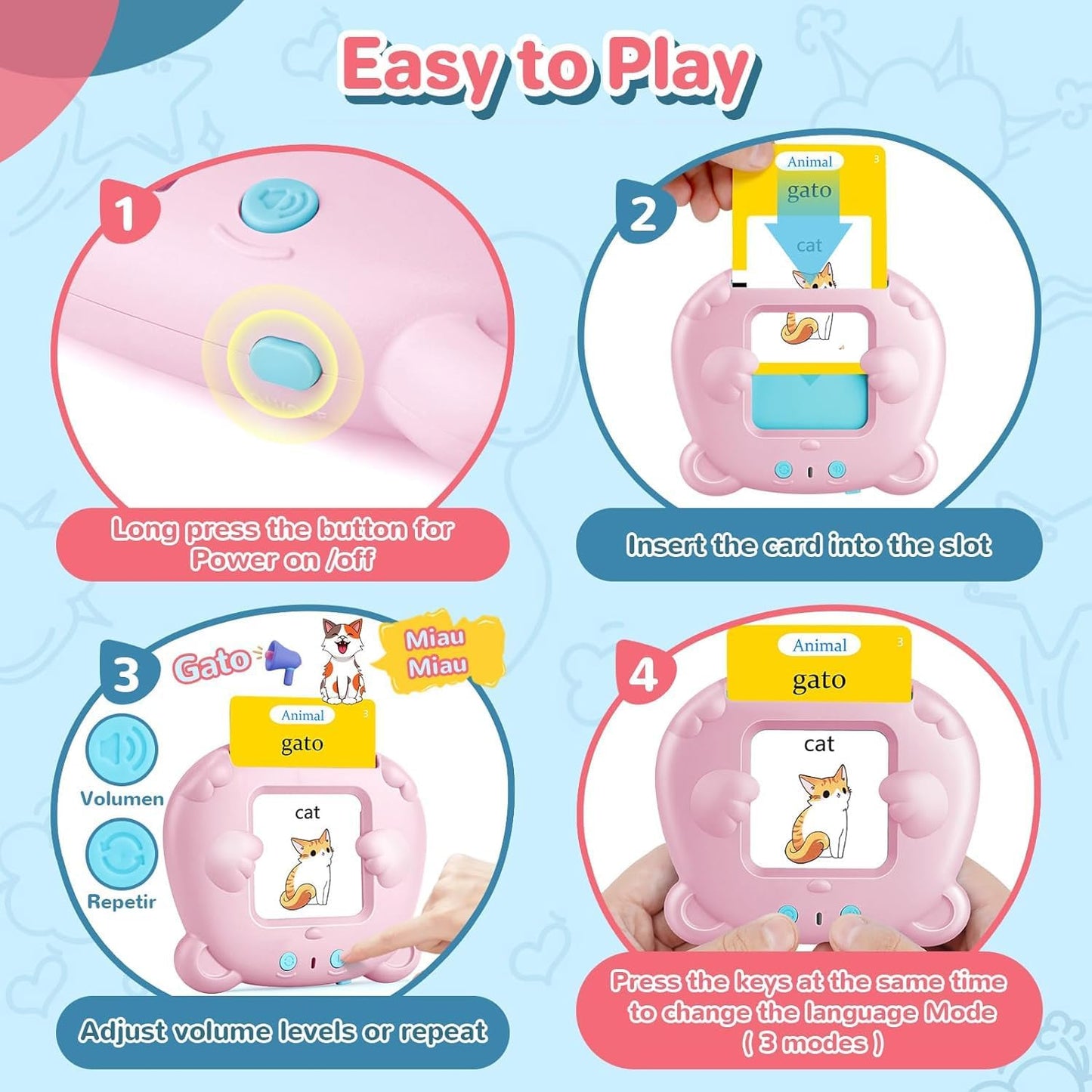 Spanish & English Talking Flash Cards for Toddler, Bilingual Flash Cards Learning Montessori Toys with 224 Sight Words, Speech Therapy Toys for Children Sensory Preschool Education