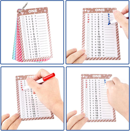 17 Pcs Addition Flashcards 0-16, Times Table Flash Cards with 2 Dry Erase Markers 2 Rings for Kids 1st to 3rd Grades Multiplication Game Supplies