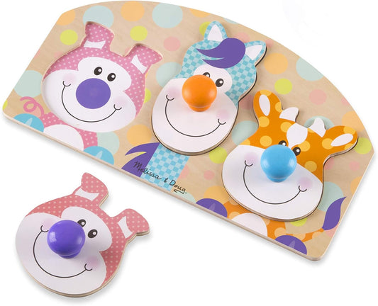 Melissa & Doug First Play Wooden Jumbo Knob Safari Animal Puzzle (3 pcs) Large Puzzles for Babies and Toddlers Ages 1+