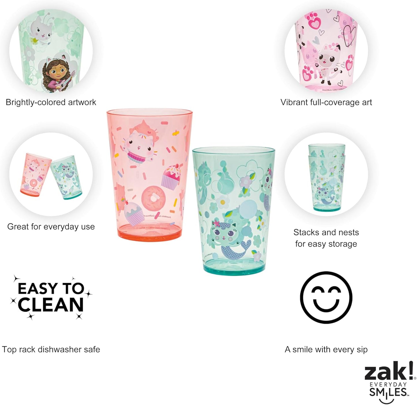 Zak Designs 14.5oz Disney Frozen 2 Nesting Tumbler Set Includes Durable Plastic Cups, Fun Drinkware is Perfect for Kids, 4pk (14.5oz, Anna & Elsa & Olaf)