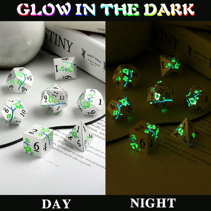 DnDnD Heavy Polyhedral Metal Dice Set with Metal Box, 7-die Shiny Blue Surface with Golden Number for RPG,Dungeons and Dragons,Pathfinder,Shadowrun,D&D,Role Palying Game and Math Teaching - Colors A