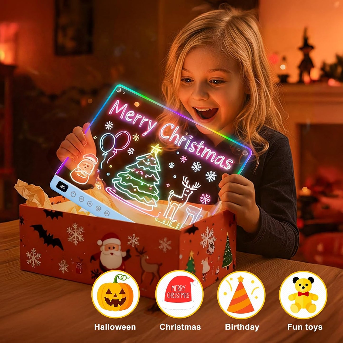 Led Drawing Board with 13 Light Effects, 16" Rechargeable Glow Doodle LED Note Board with Colors, Neon Light Up Drawing Tablet Gifts for Kids for Easter Birthday Christmas Gift Ideas