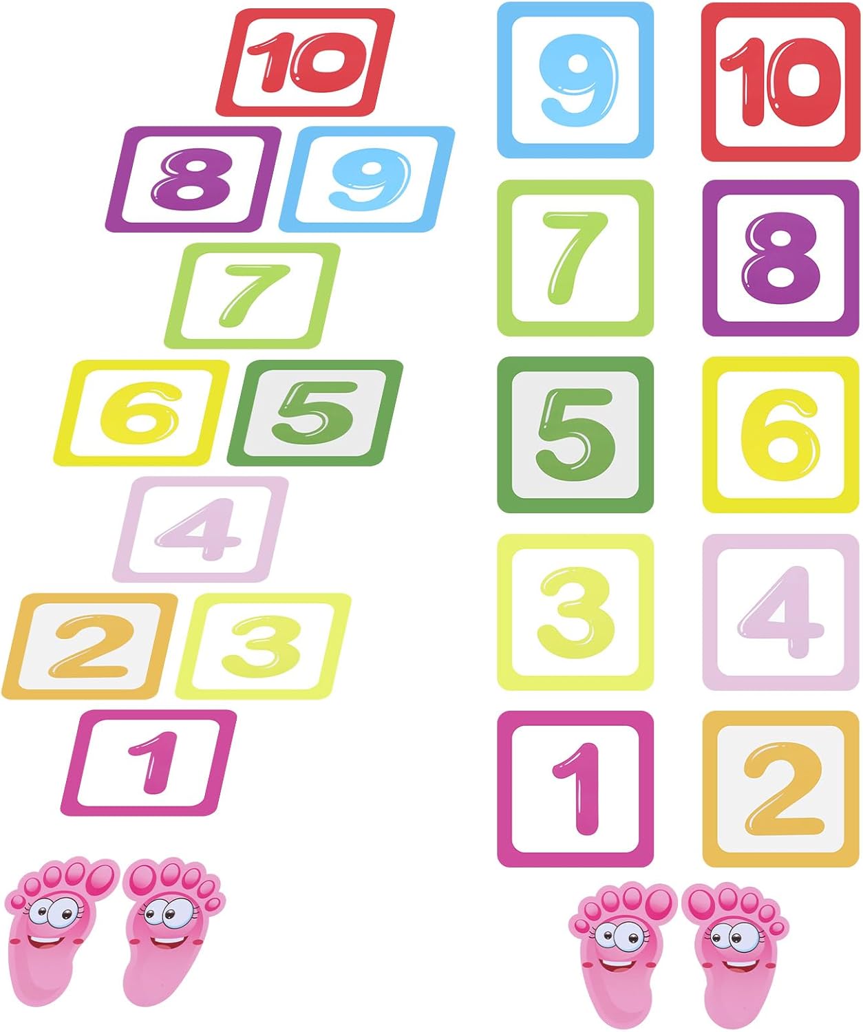 10Pcs Hopscotch Game Floor Stickers, Number Lattice Floor Sticker with 1 Pair Footprint Stickers, Funny Puzzle Games Wall Decals for Bedroom Living Room Ground Corridor