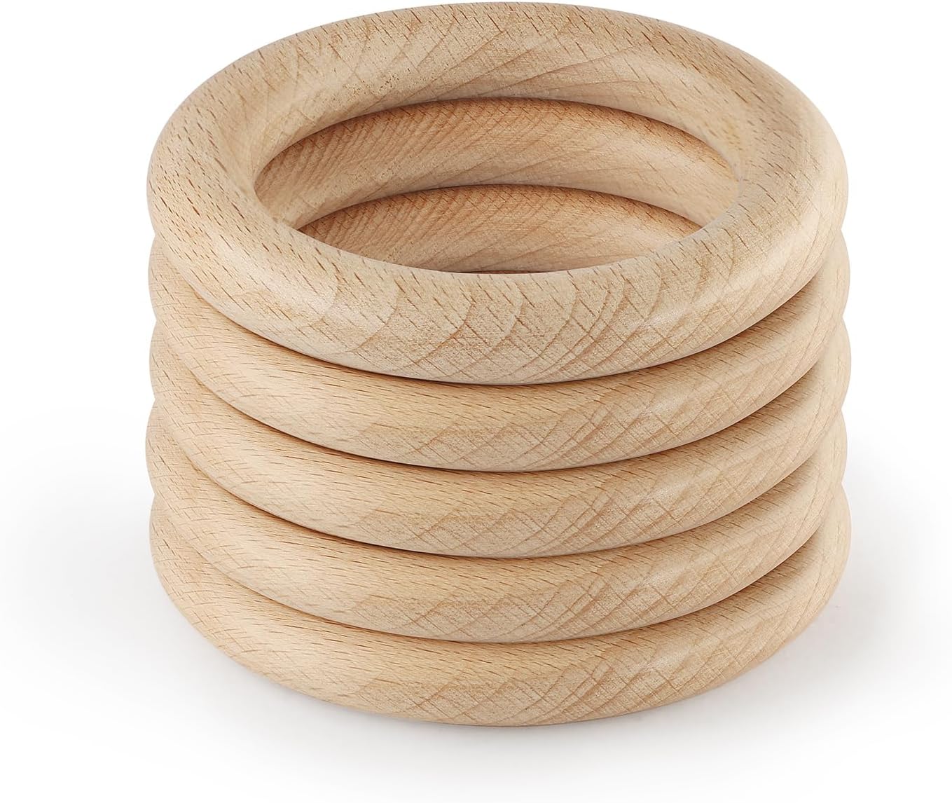 FoDau770 5pcs Natural Beech Wooden Rings, Unfinished Solid Wood Rings Heavy Duty Wood Circles, Macrame Craft Circles for Party, Home Decor & DIY Making - Outer Diameter: 3 Inch