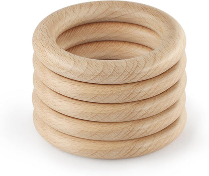 FoDau770 5pcs Natural Beech Wooden Rings, Unfinished Solid Wood Rings Heavy Duty Wood Circles, Macrame Craft Circles for Party, Home Decor & DIY Making - Outer Diameter: 3 Inch