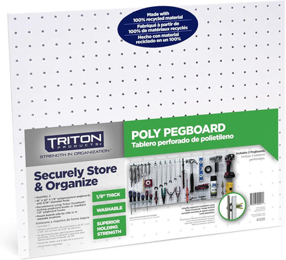 Triton Products Heavy Duty Poly Pegboards - Set of 2 DuraBoard Wall Panels, Each 22" x 18" x 1/4" with 1/4" Holes for Home, Office, Garage, Storage and Organization (White)